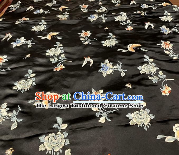 Chinese Classical Butterfly Pattern Fabric Traditional Qipao Dress Black Satin Tang Suit Silk Drapery