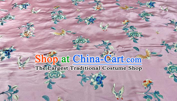 Chinese Qipao Dress Cloth Material Traditional Pink Satin Tang Suit Silk Drapery Classical Butterfly Flowers Pattern Fabric