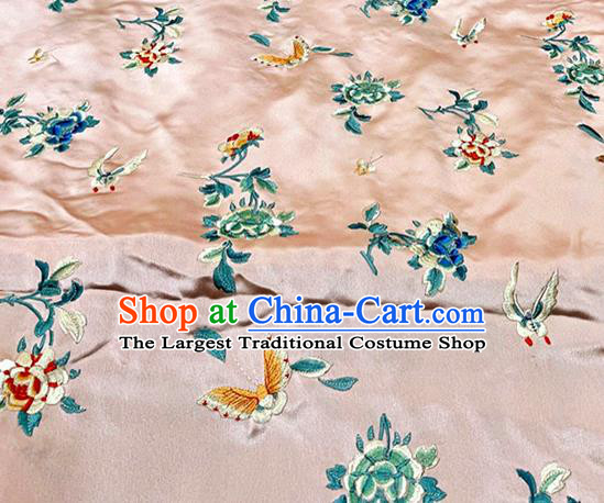 Chinese Tang Suit Drapery Classical Butterfly Flowers Pattern Silk Traditional Qipao Dress Cloth Material Light Pink Satin Fabric
