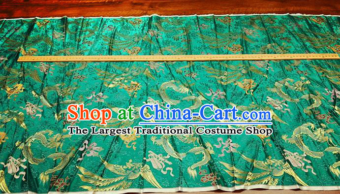 Chinese Wedding Dress Cloth Traditional Dragon Phoenix Pattern Green Silk Fabric Cheongsam Material Classical Brocade Drapery