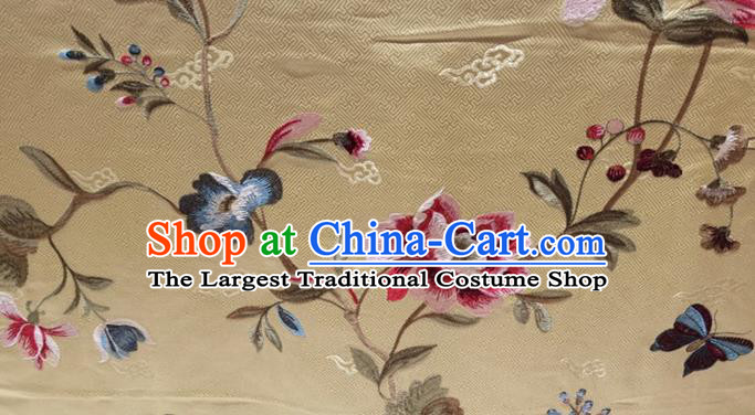 China Tang Suit Damask Fabric Traditional Cheongsam Silk Drapery Classical Embroidered Peony Light Golden Brocade Material Qipao Dress Cloth