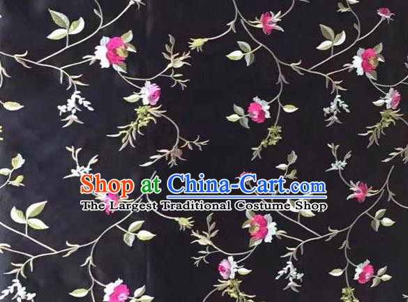 China Black Brocade Material Mongolian Robe Drapery Classical Little Peony Pattern Silk Fabric Traditional Tang Suit Damask Cloth