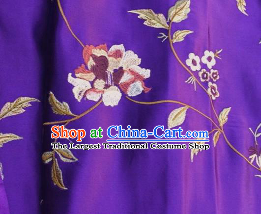 China Classical Purple Brocade Material Wedding Dress Drapery Traditional Cheongsam Silk Fabric Embroidered Peony Damask Cloth