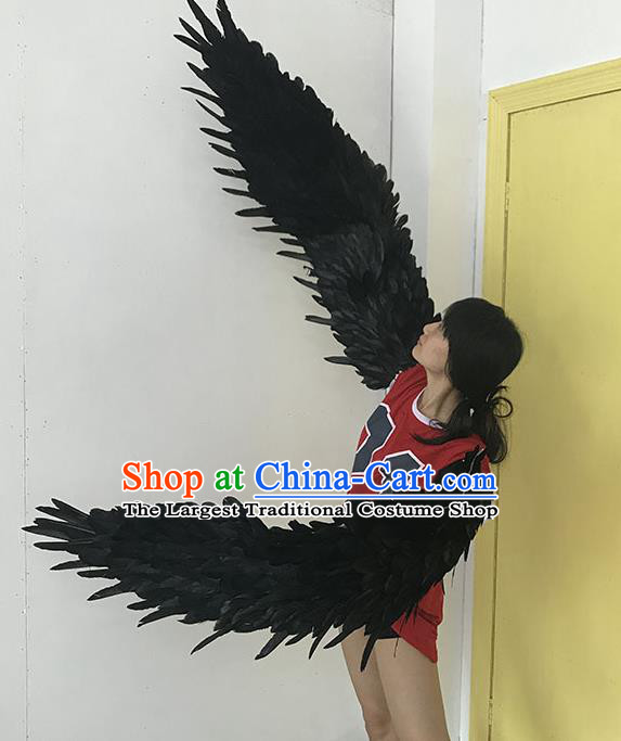 Custom Catwalks Props Brazilian Carnival Accessories Miami Angel Black Feathers Wings Halloween Feather Decorations