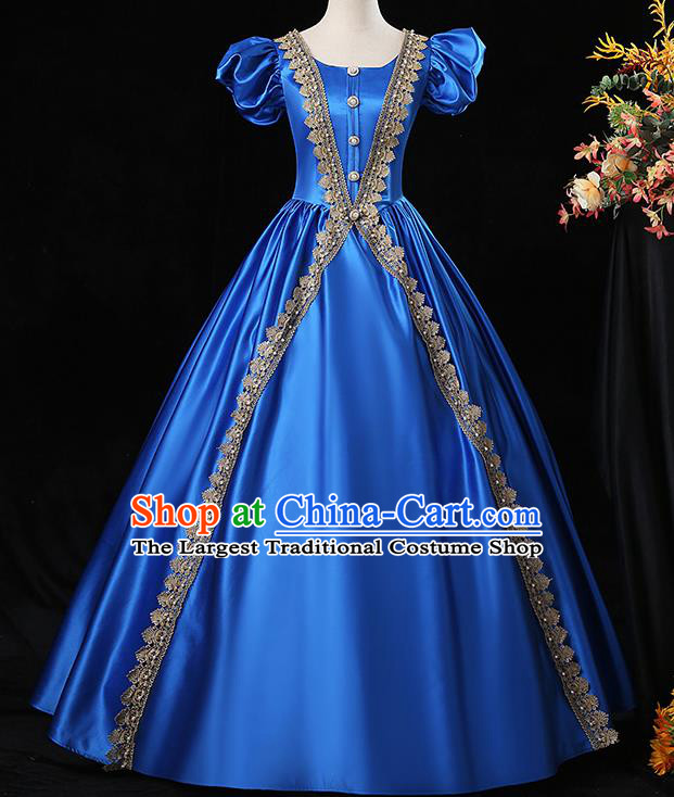 Top Western Court Princess Royalblue Dress Chorus Performance Garment Costume French Noble Lady Formal Attire European Middle Ages Clothing