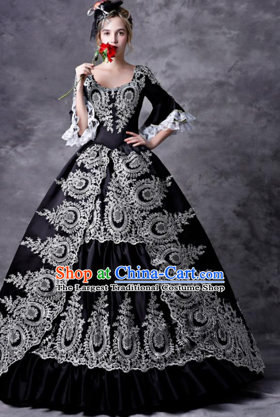 Top European Drama Clothing Western Court Black Full Dress Renaissance Style Garment Costume Baroque Princess Formal Attire