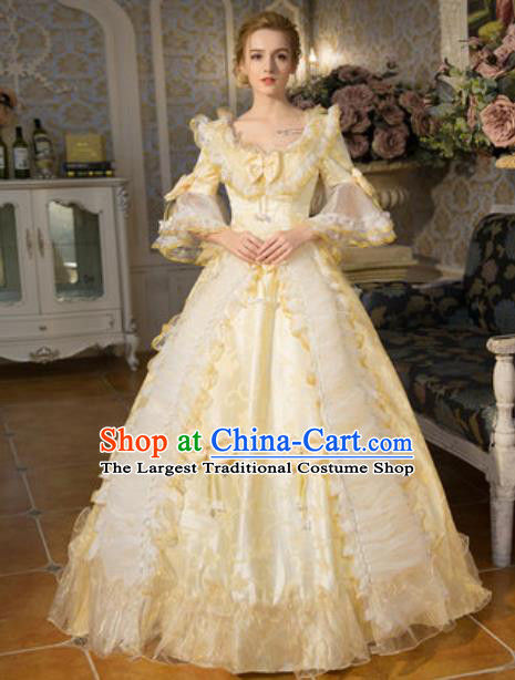 Top French Queen Formal Attire European Royal Clothing Western Ballroom Dance Beige Full Dress Renaissance Style Garment Costume