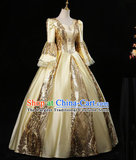 Top Western Court Garment Costume Ballroom Dance Formal Attire European Noble Woman Clothing England Royal Queen Yellow Full Dress