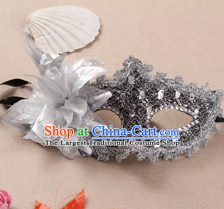 Handmade Cosplay Angel Flower Face Mask Masquerade Party Headgear Catwalks Argent Lace Mask Halloween Stage Show Face Accessories