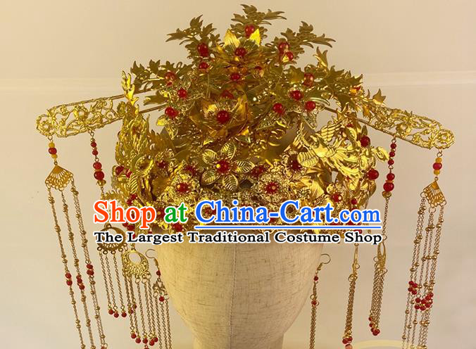 China Traditional Wedding Hair Accessories Ancient Drama My Heroic Husband Su Tan Er Headdress Ming Dynasty Noble Bride Golden Phoenix Coronet