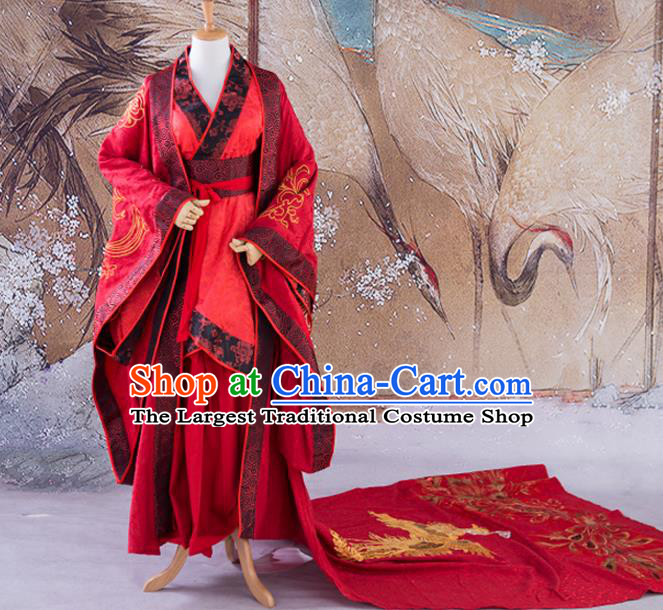 Chinese Han Dynasty Empress Red Dress Outfits Traditional Drama Wedding Garment Costumes Ancient Court Bride Clothing