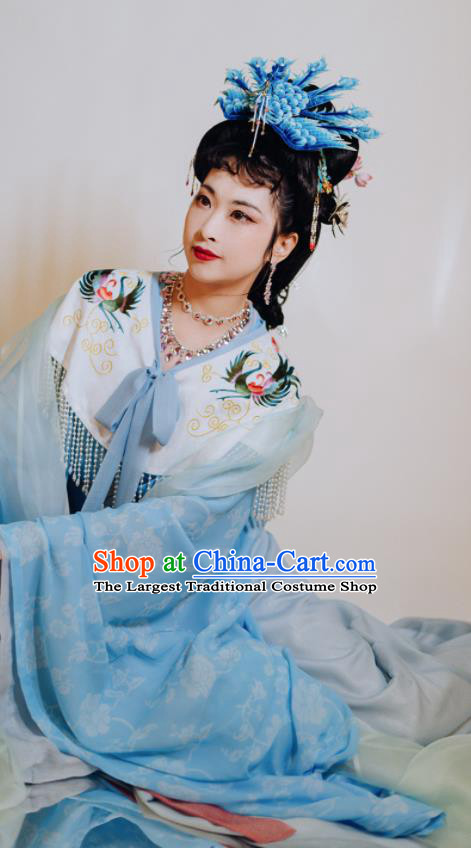 China Traditional Journey to the West Queen Blue Hanfu Dress Ancient Goddess Historical Clothing Tang Dynasty Empress Garment Costumes