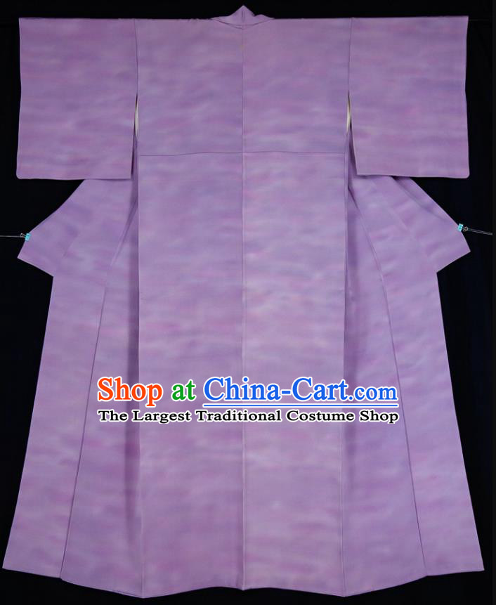 Japan Traditional Purple Silk Yukata Dress Classical Rattan Pattern Iromuji Kimono Clothing Young Lady Garment Costume