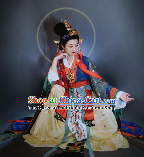 China Traditional Hanfu Dress Attires Tang Dynasty Empress Historical Clothing Ancient Royal Queen Garment Costumes Complete Set