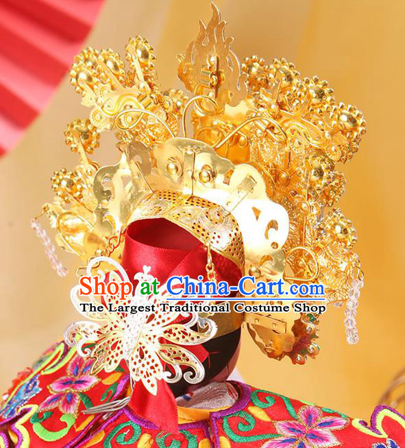 China Beijing Opera Taishan Queen Statue Headwear Traditional Peking Opera Goddess Hat Handmade Opera Phoenix Coronet