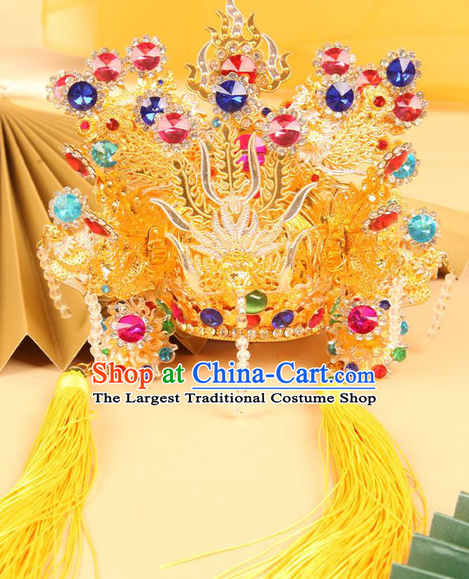 China Beijing Opera Taishan Queen Statue Headwear Traditional Peking Opera Goddess Hat Handmade Opera Phoenix Coronet
