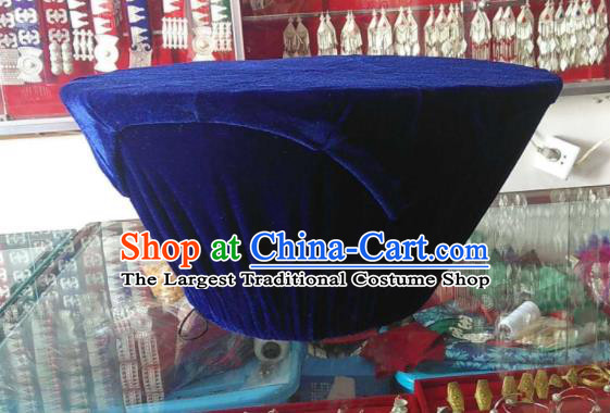 China Liangshan Ethnic Group Bamboo Headwear Handmade Royalblue Circular Cone Hat Yi Minority Folk Dance Headdress