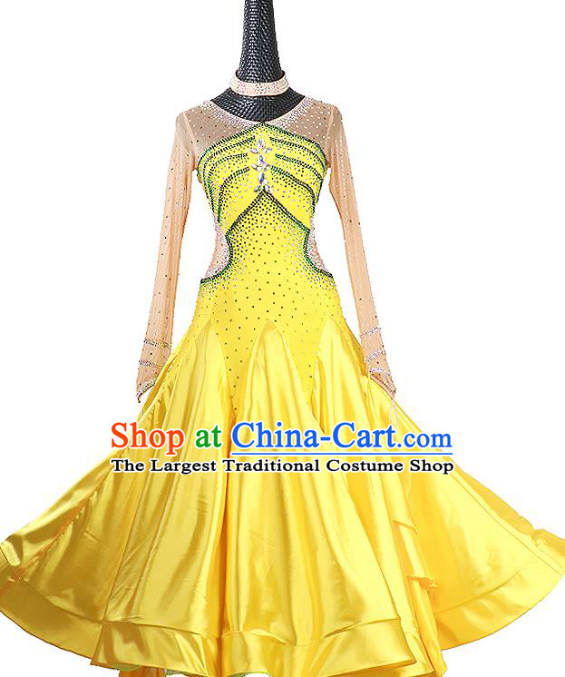 Professional Woman Waltz Dance Garment Ballroom Dance Fashion Costume Modern Dance Yellow Dress International Dance Competition Clothing