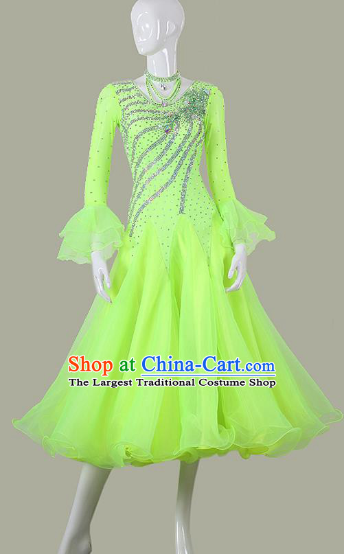 Professional Ballroom Dance Green Dress International Dance Fashion Modern Dance Competition Clothing Woman Waltz Performance Garment Costume