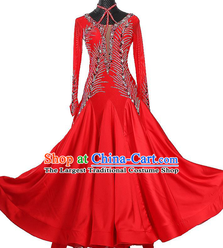 Custom Ballroom Dancing Performance Clothing Waltz Competition Fashion Modern Dance Garment International Dance Red Dress