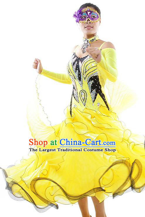 Custom Modern Dance Yellow Dress International Dance Competition Garment Woman Waltz Performance Dancewear Ballroom Dancing Costume