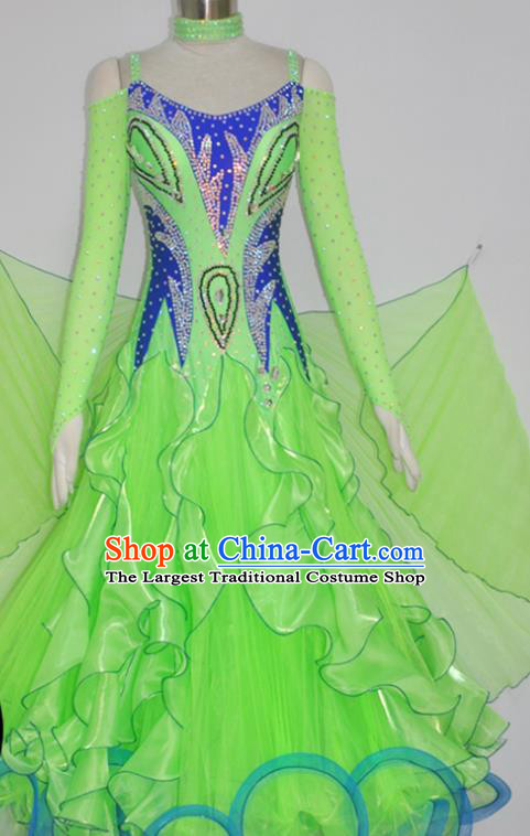 Custom International Dance Competition Garment Woman Waltz Performance Dancewear Ballroom Dancing Costume Modern Dance Light Green Dress
