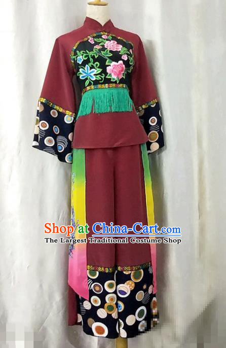 China Women Group Dance Fashions Folk Dance Wine Red Uniforms Fan Dance Costumes Yangko Dance Outfits