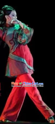 China Fan Dance Costumes Folk Dance Red Outfits Woman Group Dance Fashions Hui Niang Dance Uniforms