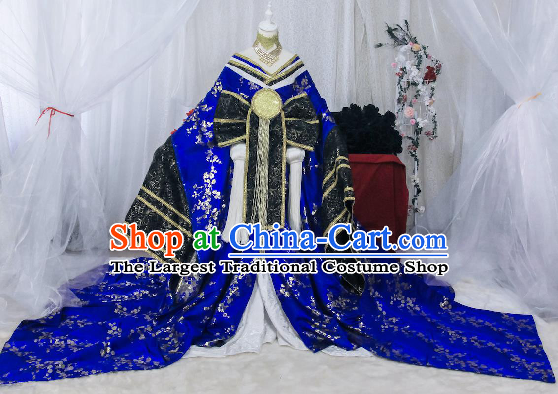Custom Cosplay Empress Blue Kimono Dress Halloween Fancy Ball Garment Costume Korean Court Woman Clothing