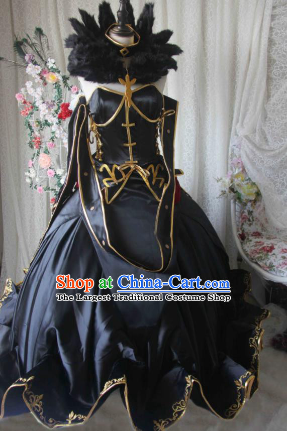Custom Halloween Fancy Ball Empress Garment Costume Gothic Queen Clothing Cosplay Witch Black Satin Dress