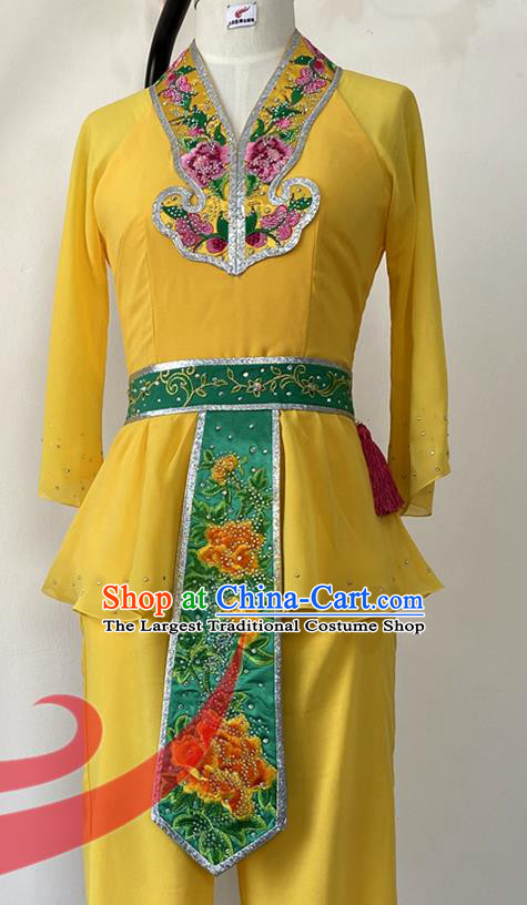 China Fan Dance Costumes Folk Dance Outfits Woman Group Dance Apparels Yangko Dance Yellow Uniforms