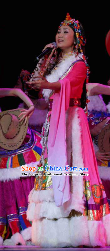 Chinese Zang Minority Performance Costumes Tibetan Nationality Folk Dance Clothing Ethnic Female Dance Red Dress Uniforms