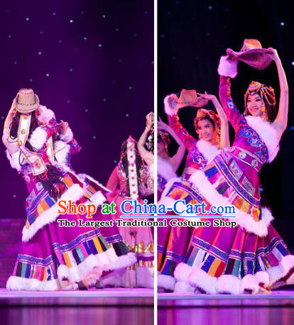 Chinese Zang Minority Performance Costumes Tibetan Nationality Folk Dance Clothing Ethnic Female Dance Pink Dress Uniforms