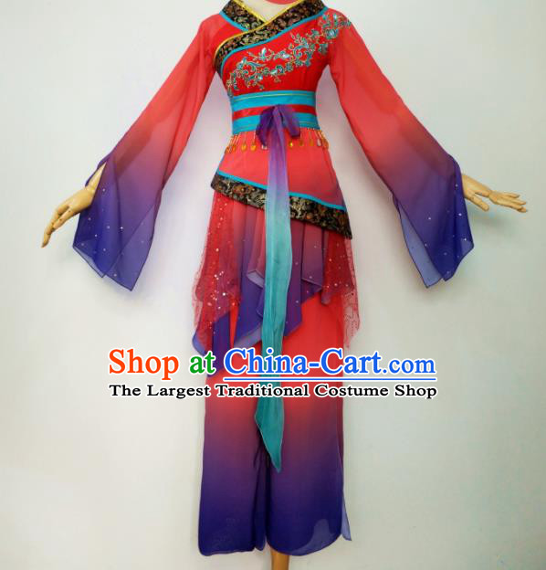 Chinese Stage Performance Beauty Dance Red Outfits Umbrella Dance Clothing Classical Dance Garment Costumes
