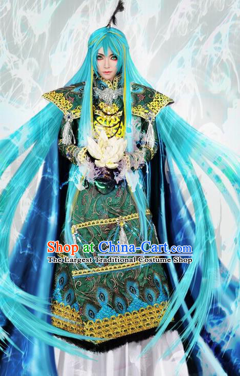 China Ancient Swordsman Garment Costumes Traditional Cosplay Royal Highness Hanfu Clothing Young Knight Green Outfits