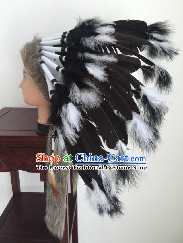 Top Catwalks Deluxe Black Feather Headdress Stage Show Giant Hat Halloween Cosplay Indian Tribal Chief Hair Accessories