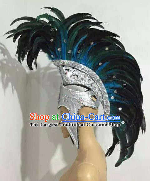 Top Brazil Parade Giant Headdress Catwalks Deluxe Green Feather Hat Carnival Stage Show Headpiece Halloween Cosplay Rome Warrior Hair Accessories