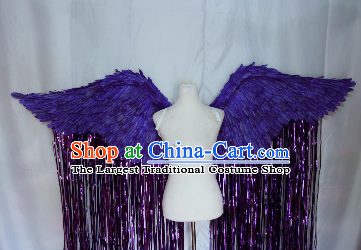Custom Halloween Cosplay Deluxe Feather Angel Wings Stage Show Decorations Carnival Catwalks Purple Tassel Back Accessories Brazil Parade Props