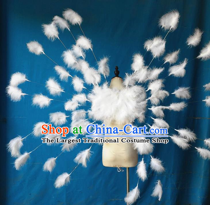 Custom Carnival Parade White Feather Accessories Miami Catwalks Back Decorations Cosplay Angel Wings Christmas Performance Props
