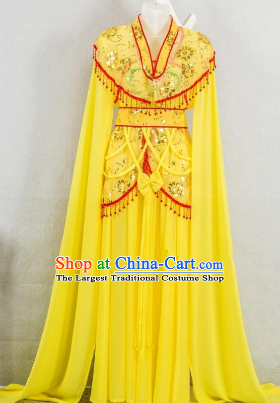 Chinese Peking Opera Young Lady Clothing Ancient Princess Garment Costumes Traditional Shaoxing Opera Fairy Yellow Dress Outfits