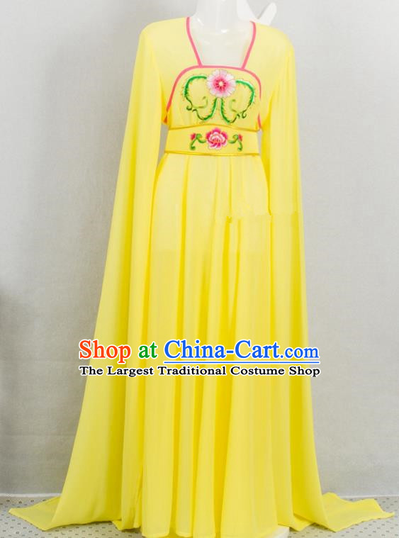 Chinese Peking Opera Young Lady Clothing Ancient Servant Girl Garment Costumes Traditional Huangmei Opera Actress Yellow Dress