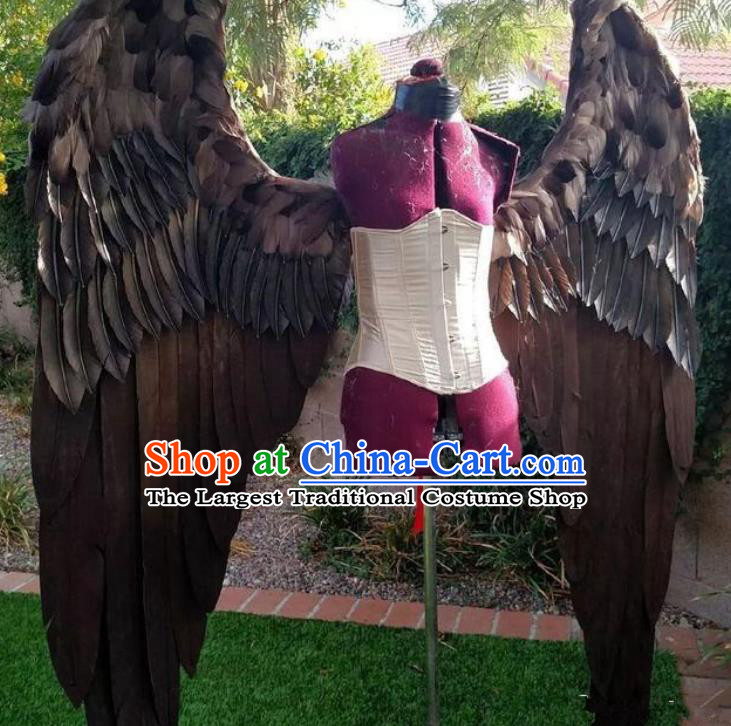 Custom Stage Performance Demon Accessories Model Show Feathers Props Halloween Cosplay Deluxe Brown Feather Wings Miami Catwalks Back Decorations