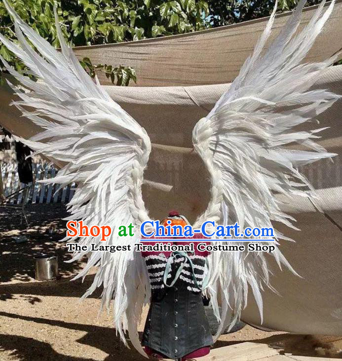 Custom Halloween Cosplay Deluxe White Feather Wings Miami Catwalks Back Decorations Stage Performance Angel Accessories Model Show Feathers Props