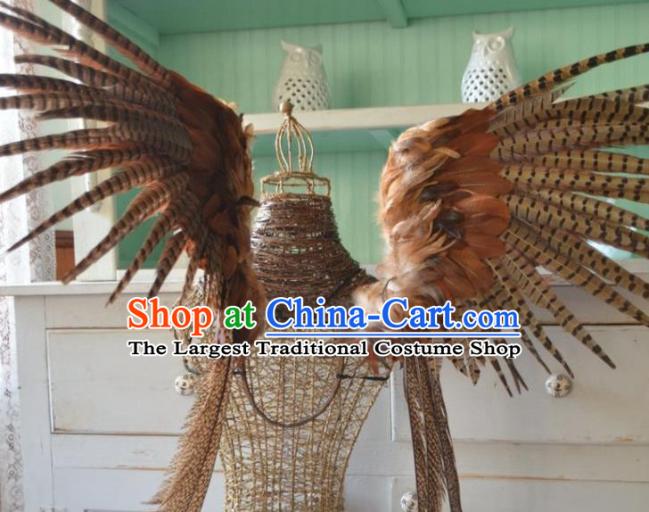Custom Christmas Performance Brown Feather Wings Miami Catwalks Back Decorations Halloween Cosplay Wing Props Stage Show Accessories