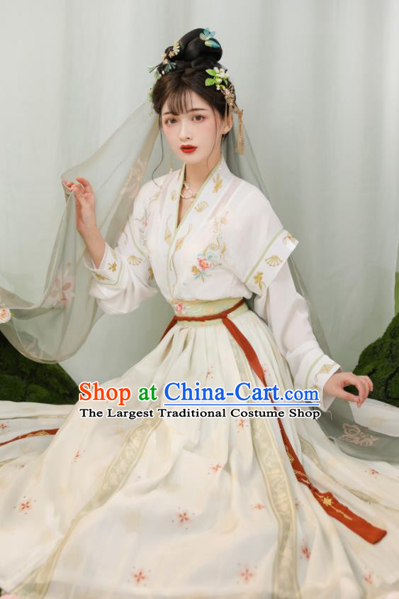 China Tang Dynasty Princess Clothing Traditional Historical Garment Costumes Ancient Palace Beauty White Hanfu Dress