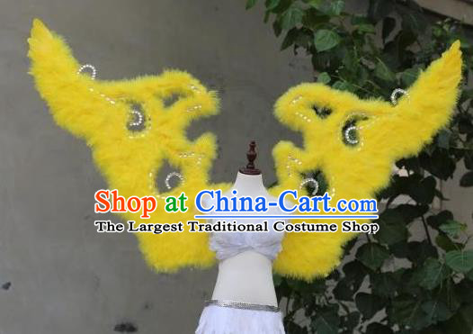 Custom Cosplay Yellow Feather Angel Wings Catwalks Model Props Halloween Fancy Ball Accessories Carnival Parade Wear Miami Show Back Decorations