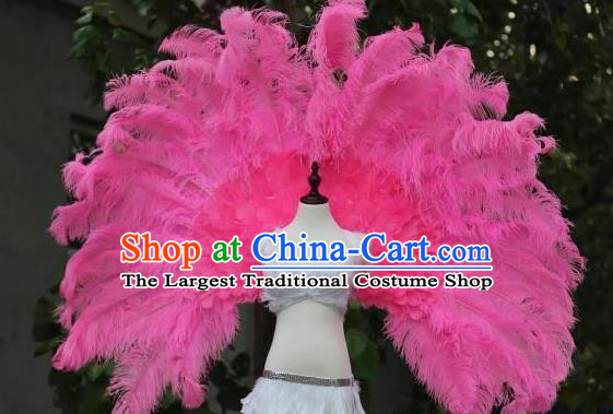 Custom Carnival Parade Back Accessories Miami Angel Pink Ostrich Feather Wings Halloween Cosplay Decorations Stage Show Props Opening Dance Wear