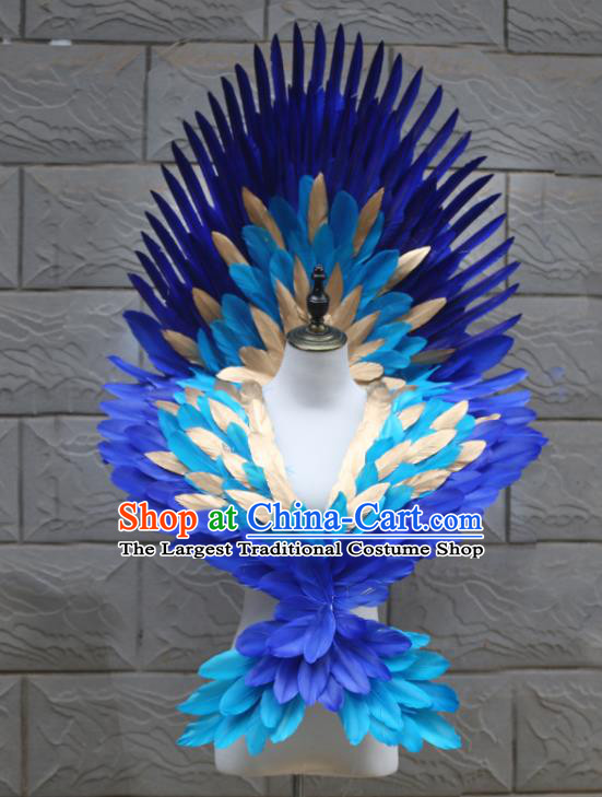 Custom Halloween Cosplay Angel Blue Feather Wings Carnival Dance Back Accessories Miami Stage Show Wear Christmas Performance Props