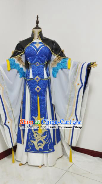 China Traditional Thunderbolt Fantasy Empress Garment Costumes Ancient Queen Clothing Cosplay Fairy Princess Royalblue Dress Outfits