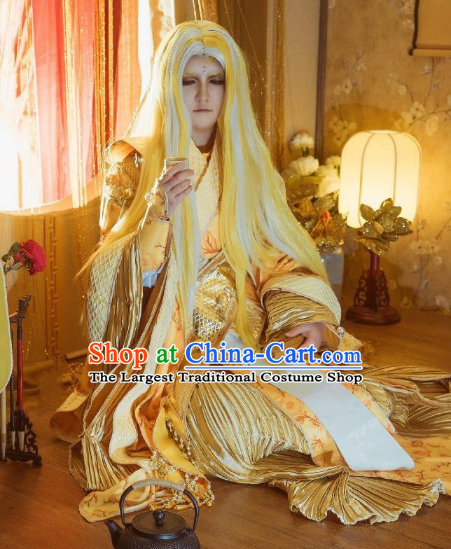 China Traditional Puppet Show Empress Garment Costumes Ancient Palace Beauty Clothing Cosplay Queen Golden Dress Outfits